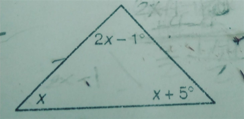 The sum of the measures of the three angles of a triangle is 180.Find the measures-example-1