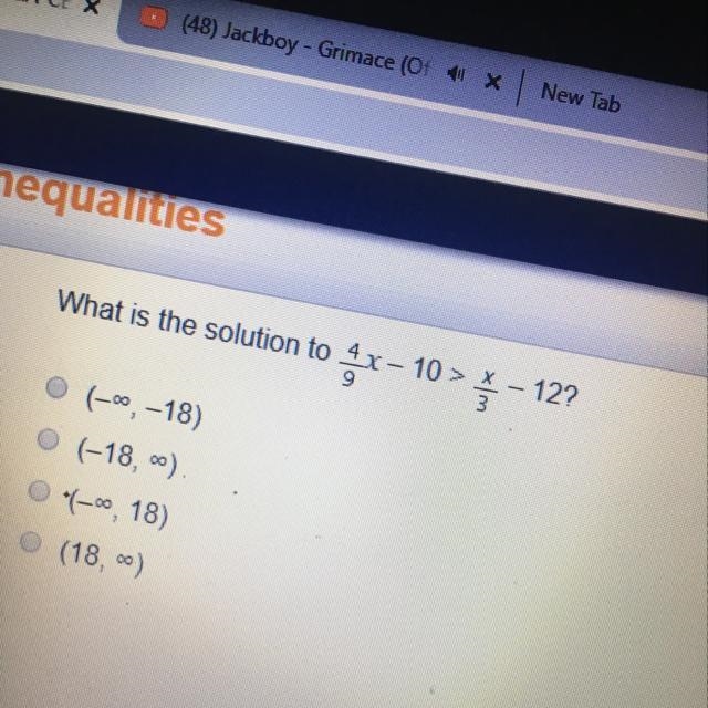 What is the solution to 4/9*-10>*/3-12?-example-1