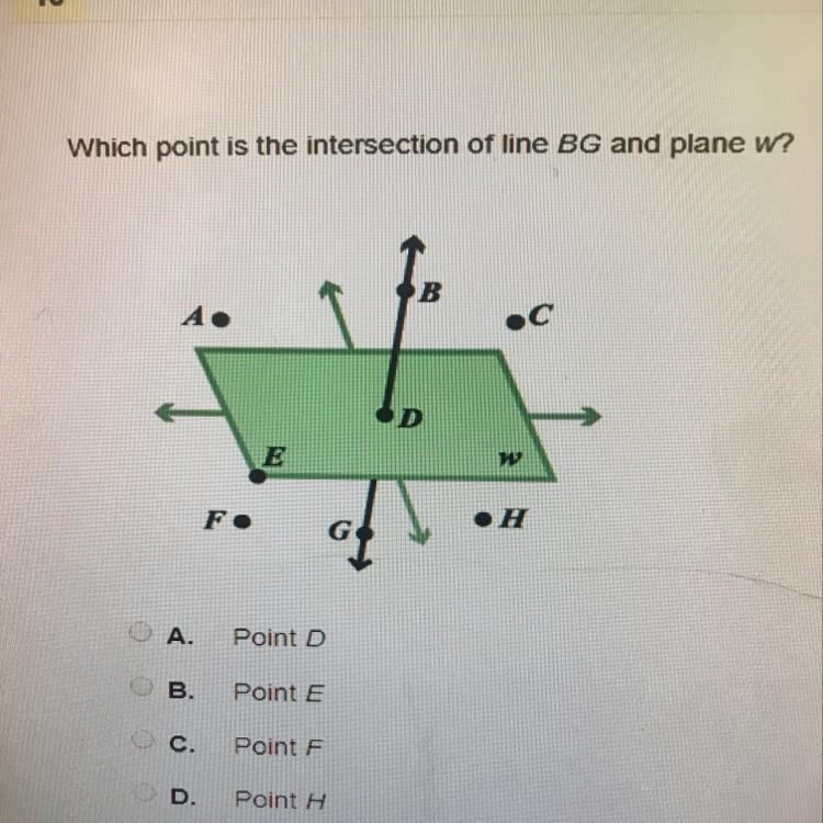 Which point is the intersection of line BG and plane w?-example-1