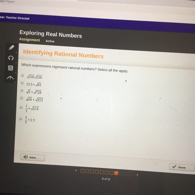 Which expression represents rational numbers? Select all that apply-example-1