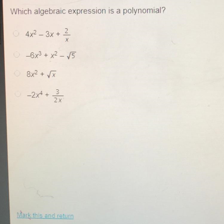 Which algebraic expression is a polynomial?-example-1