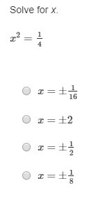 Solve for x. x^2=1/4-example-1