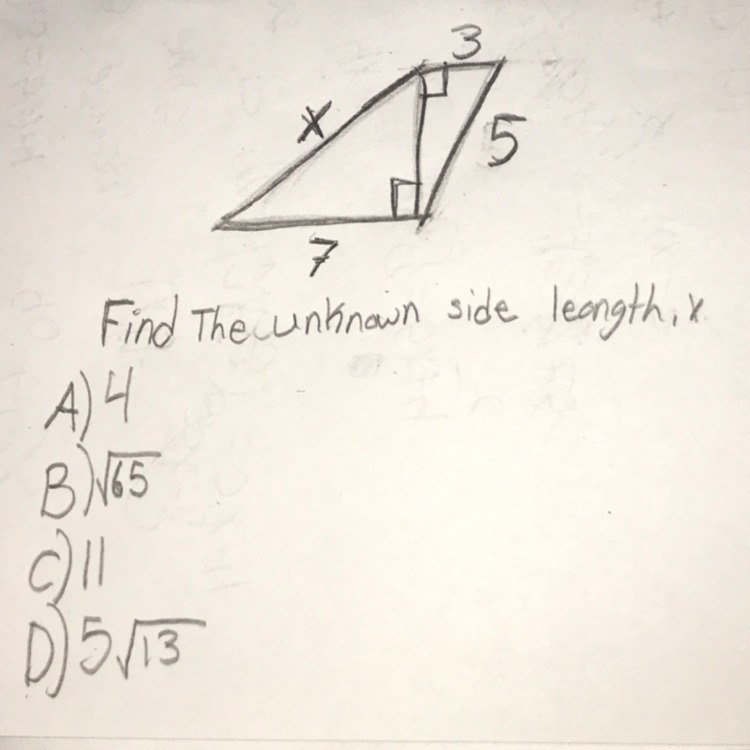 Help with me with this please!!!! Find the unknown side length, x-example-1