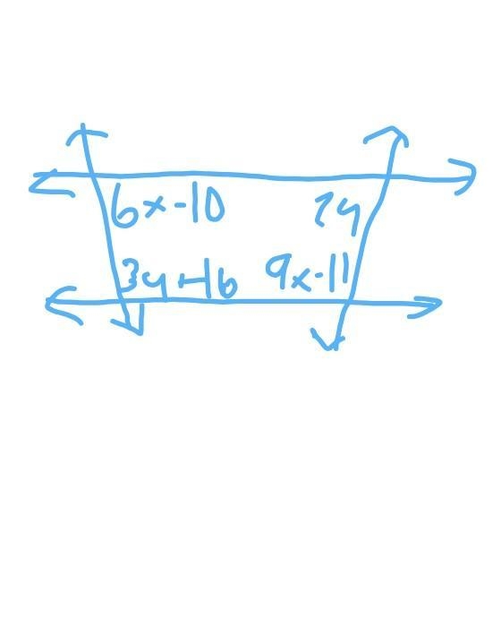 12.) Calculate the values of x and y. [5 points] line j is parallel to line k 6x-10 2y-example-1