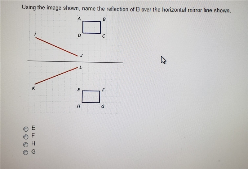 Using the image shown, name the reflection of B over the horizontal mirror line shown-example-1