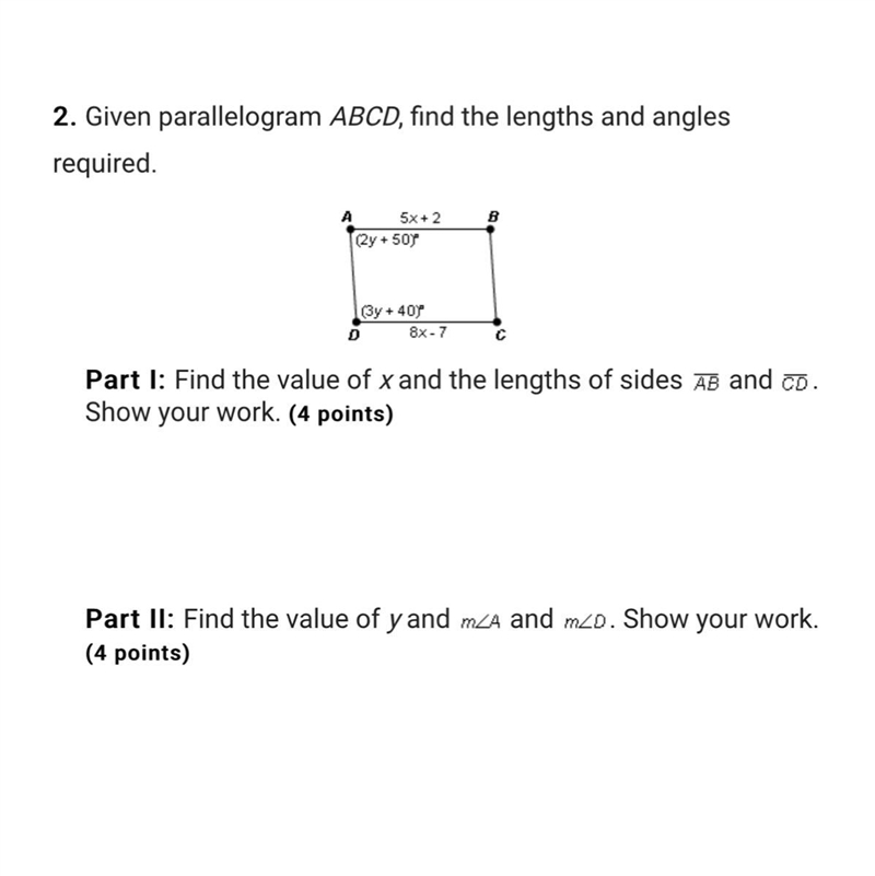 Given parallelogram ABCD, find the lengths and angles required. Find the value of-example-1