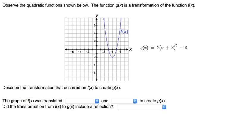 Describe the transformation that occurred on f(x) to create g(x). Tranlslated: A. 6 units-example-1