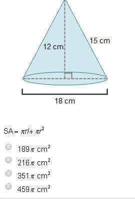 40 points answer asap!!!!!What is the surface area of the cone? (Use 3.14 for pie-example-1