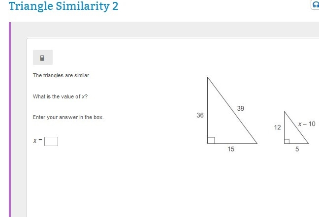 The triangles are similar. What is the value of x? Enter your answer down below. x-example-1