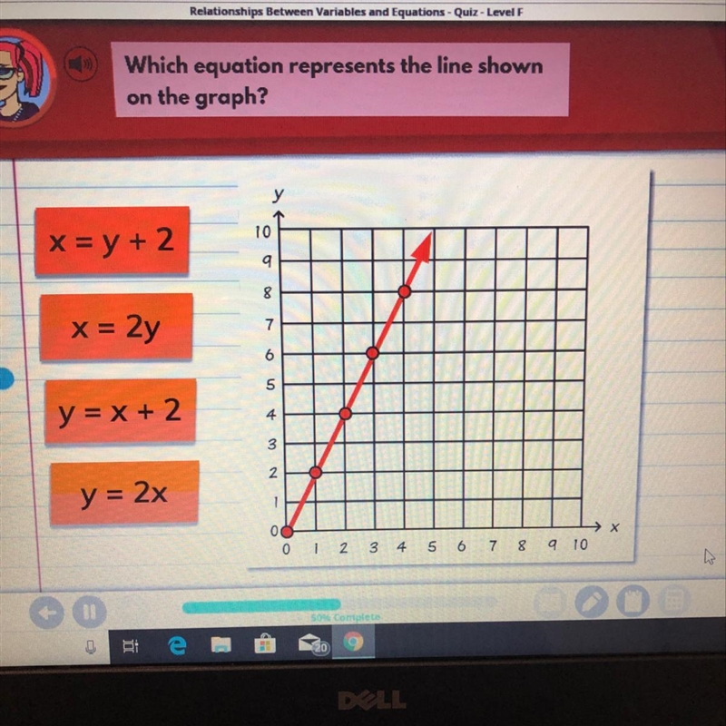 What equation represents the line shown on the graphs-example-1