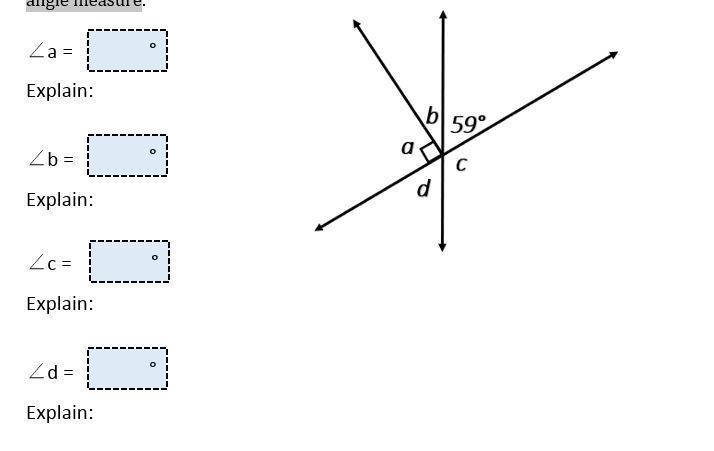 What are the measures of ∠a, ∠b, ∠c and ∠d? Explain how to find each of the angles-example-1