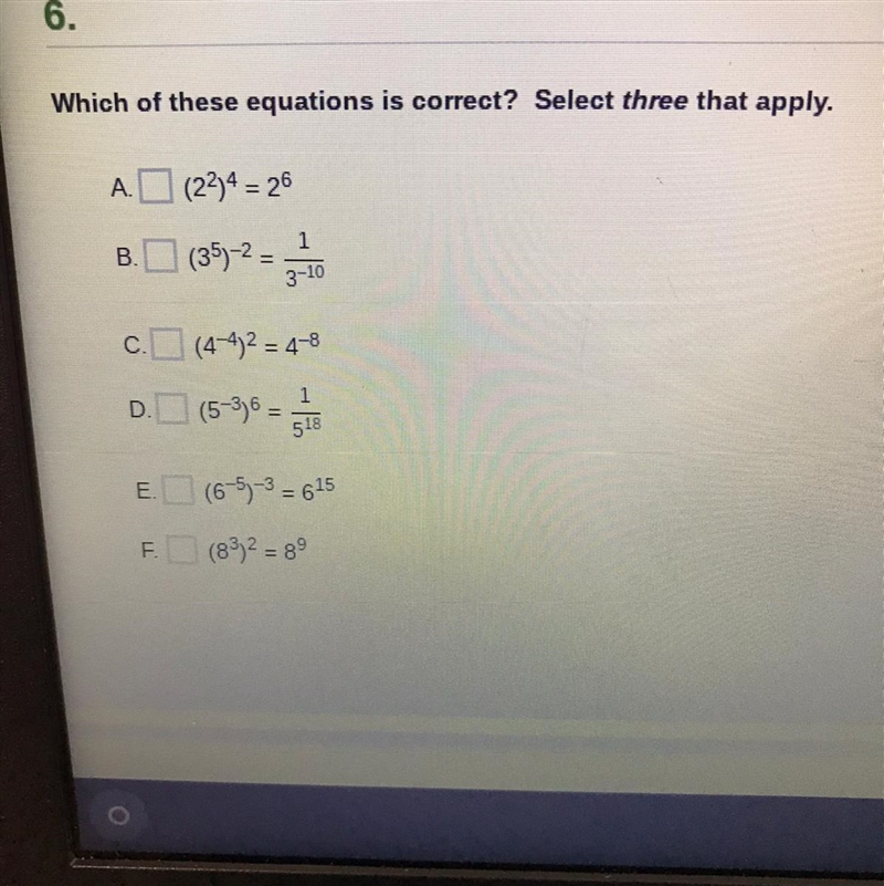 Which of these equations is correct? Select three that apply.-example-1