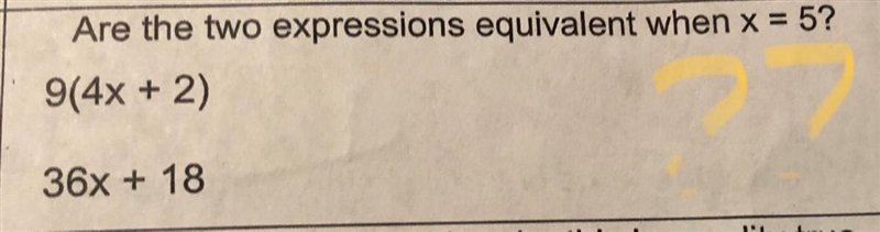 Are the two expression equivalent when x=5-example-1