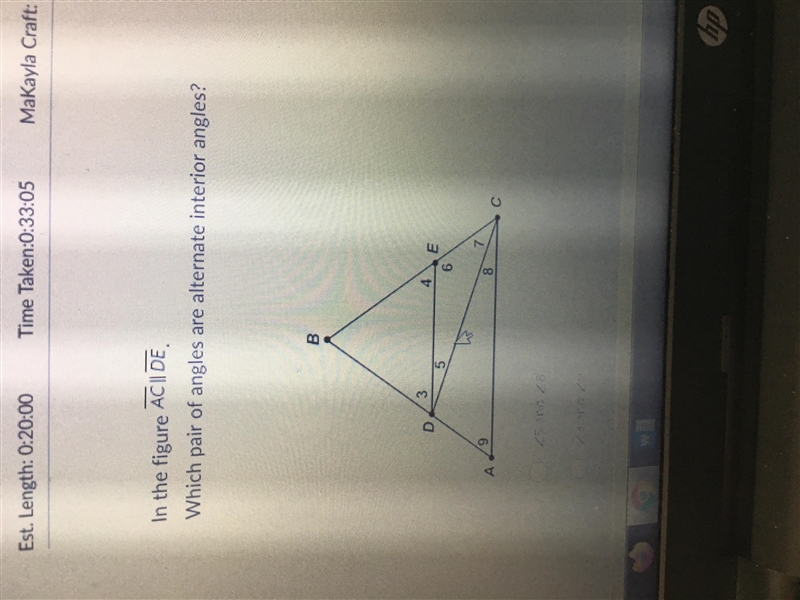 In figure AC||DE which pair of angles are alternate interior angles-example-1