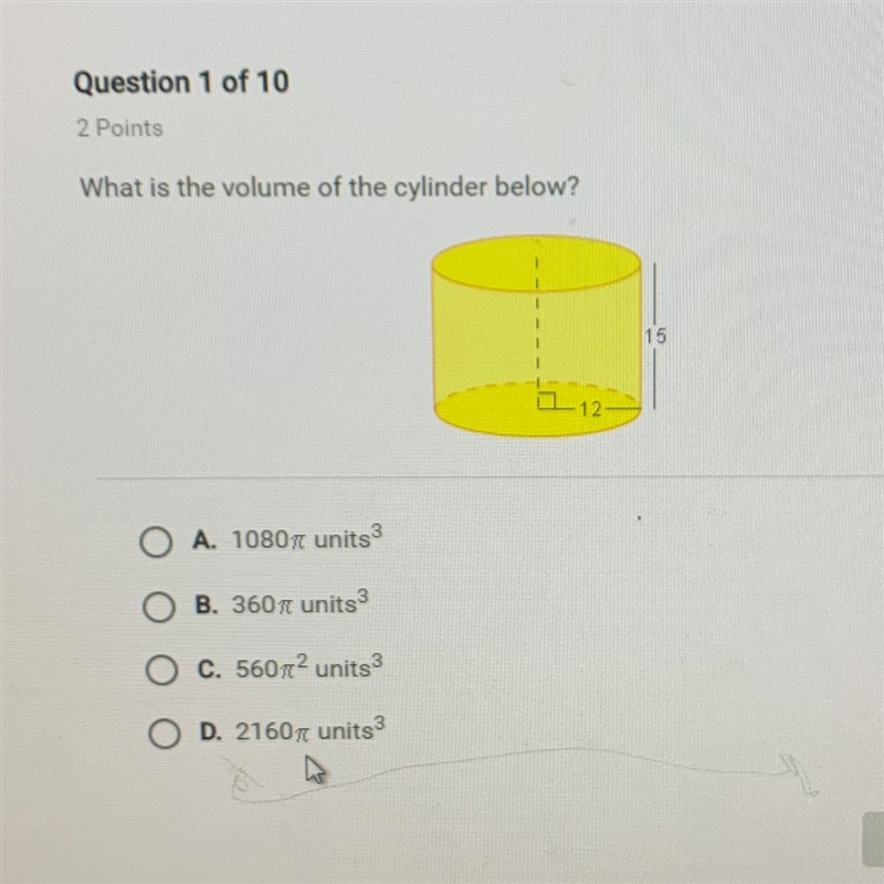 What is the volume of the cylinder below?-example-1