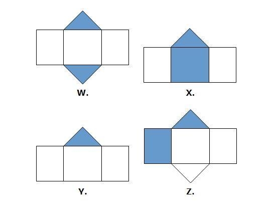 Which pattern folds into the triangular prism? The letter choice is in the 2nd picture-example-2