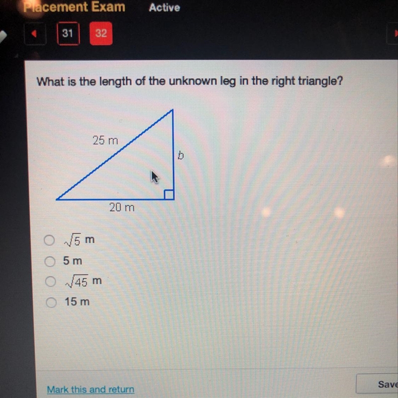 What is the length of the unknown leg in the right triangle-example-1