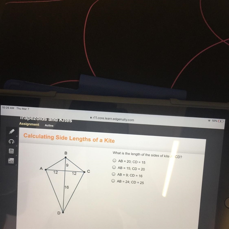 What is the length of the sides of kite ABCD?-example-1