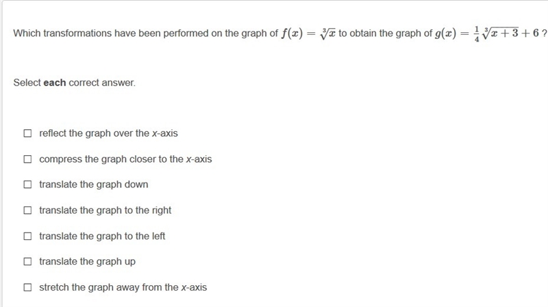 Which transformations have been performed on the graph of f(x) =\sqrt[3]{x} to obtain-example-1