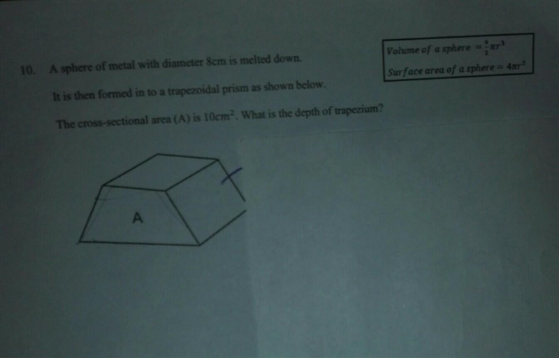 I REALLY NEED HELP! A sphere of metal with diameter 8cm is melted down. It is then-example-1