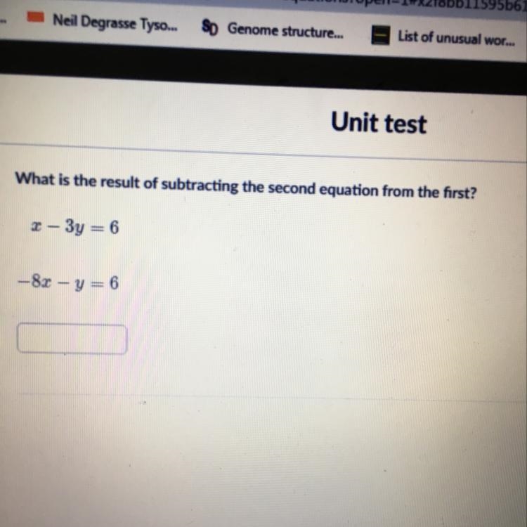 what is the result of subtracting the second equation from the first? x-3y=6 -8x-y-example-1