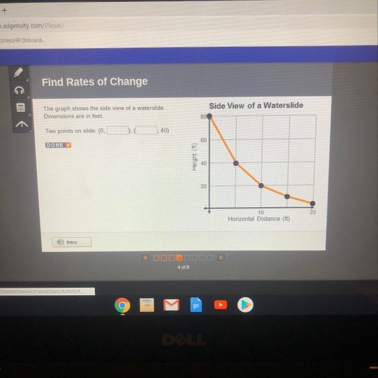 The graph shows the side view of a water slide dimensions are in feet-example-1