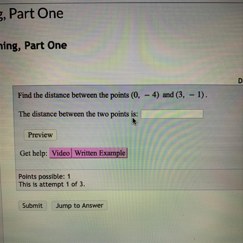 Find the distance between (0,4) and (3,-1)-example-1