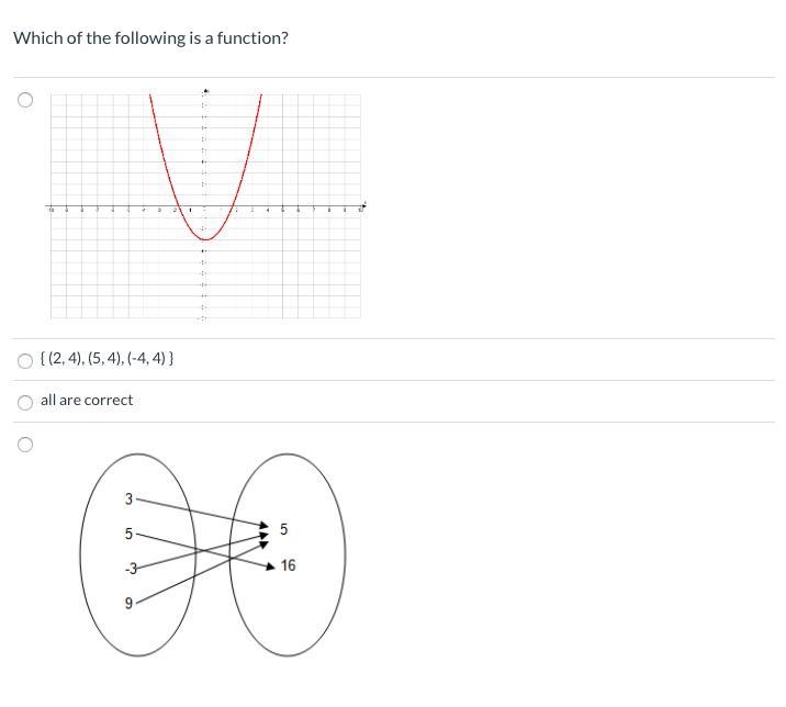 Due in 10 minutes begging for help! Which of the following is a function?-example-1