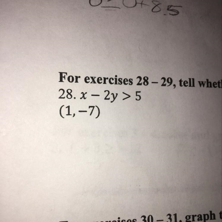 Is #28 a solution of the inequality?-example-1