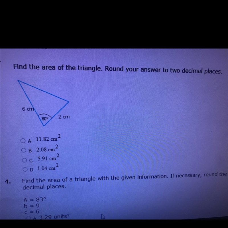 #3. Find the area of the triangle. Round to 2 decimal places. Thanks.-example-1