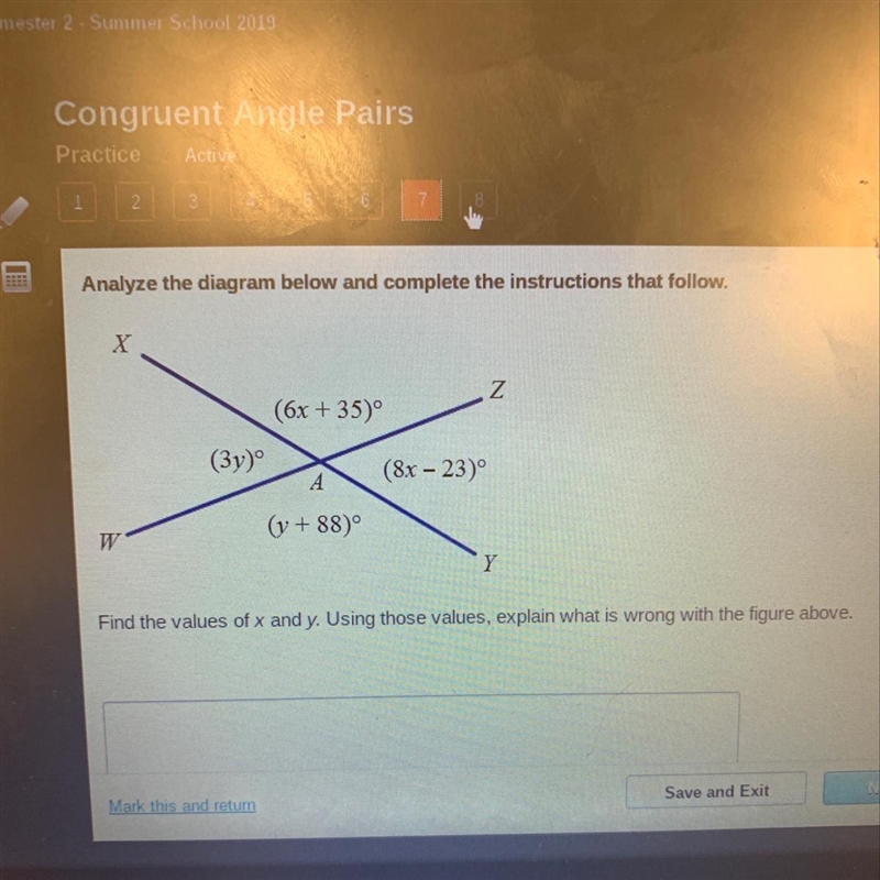 Find the calue of x and y using those values, explain what is wrong with the figure-example-1