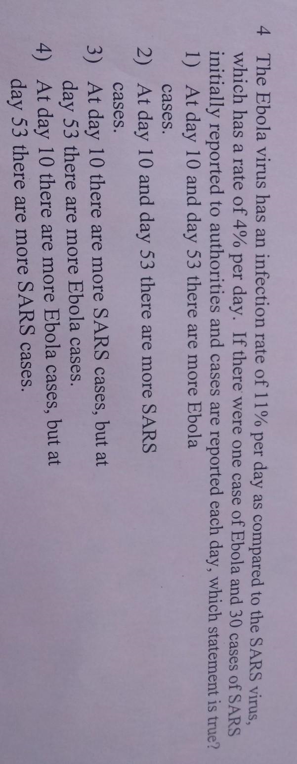 the ebola virus has an infection rate of 11% per day as compared to the SARS virus-example-1