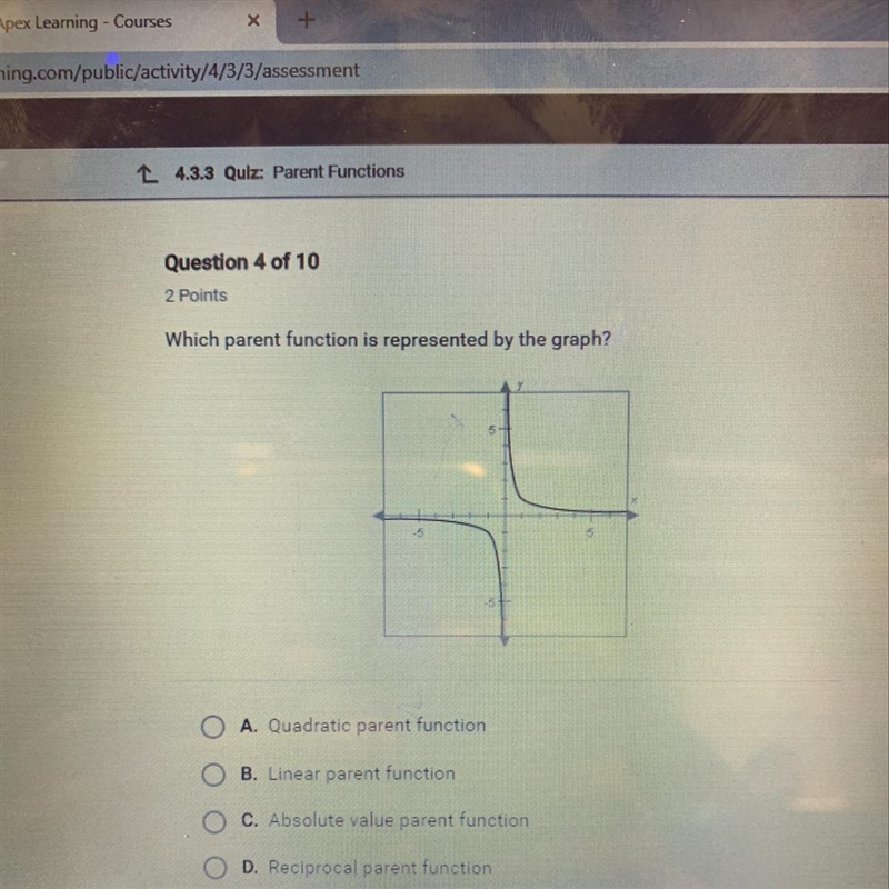 Which parent function is represented by the graph-example-1