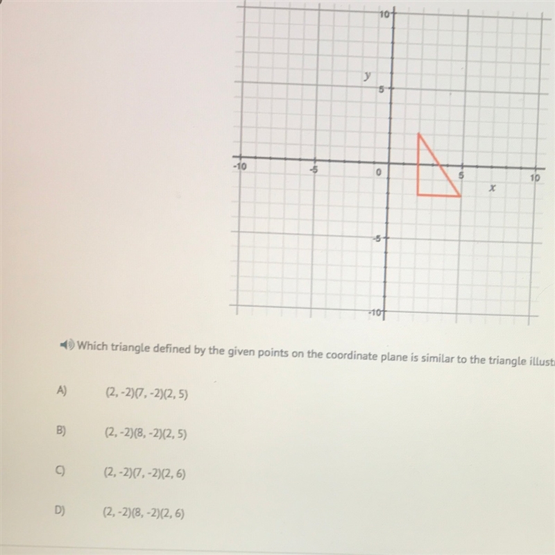 Which triangle defined by the given points on the coordinate plane is similar to the-example-1