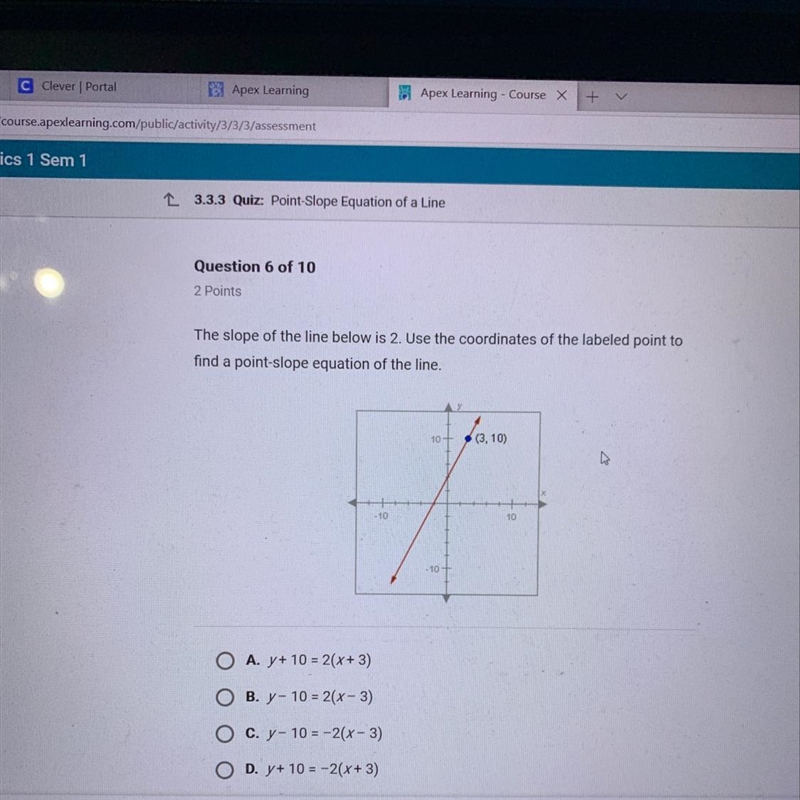 The slope of the line below is 2 use the coordinates of the labeled point to find-example-1