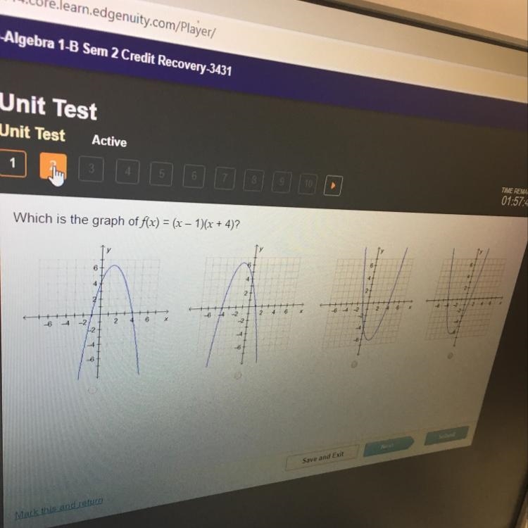 Which is the graph of the function f f(x)=(x-4)(x+4)?-example-1