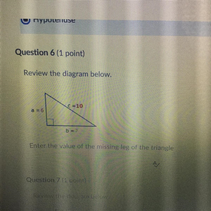 Enter the value of the missing leg of the triangle.-example-1