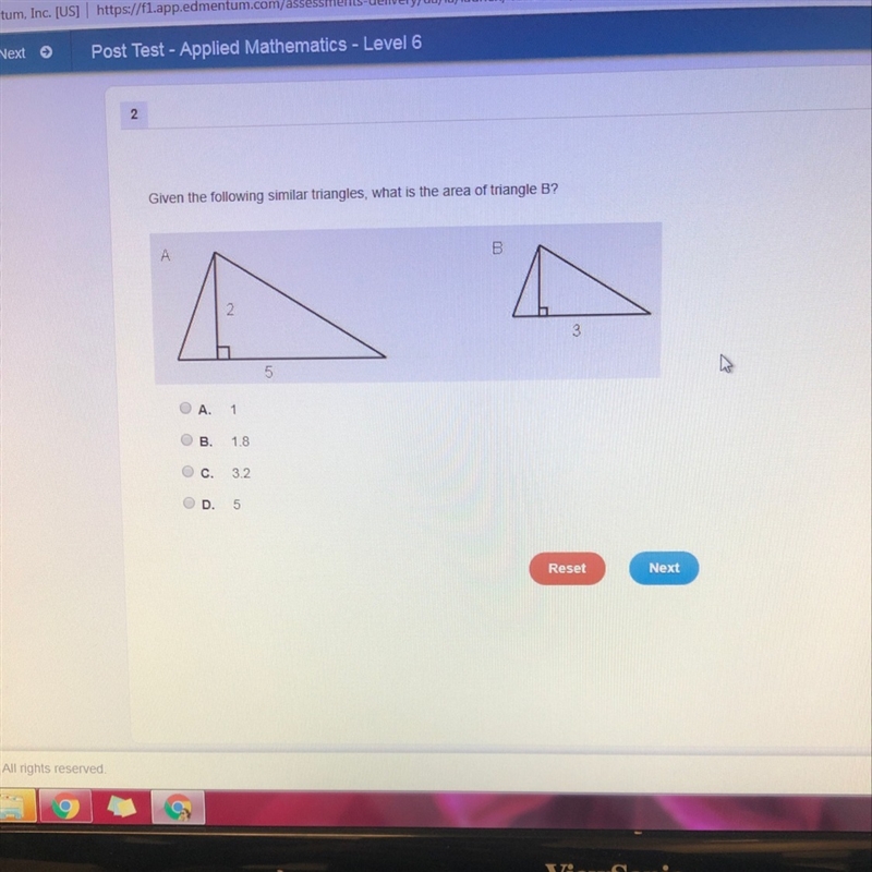 Given the following similar triangles,what is the area of triangle B-example-1