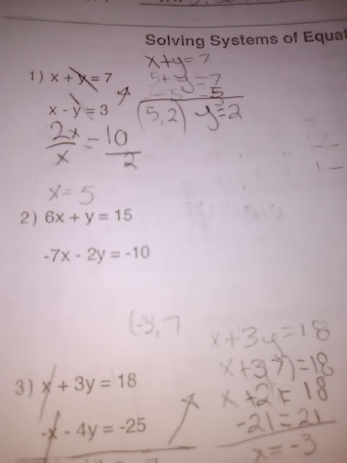 Can you help me solve systems of equations by elimination step by step 6x+y=15 -7x-example-1