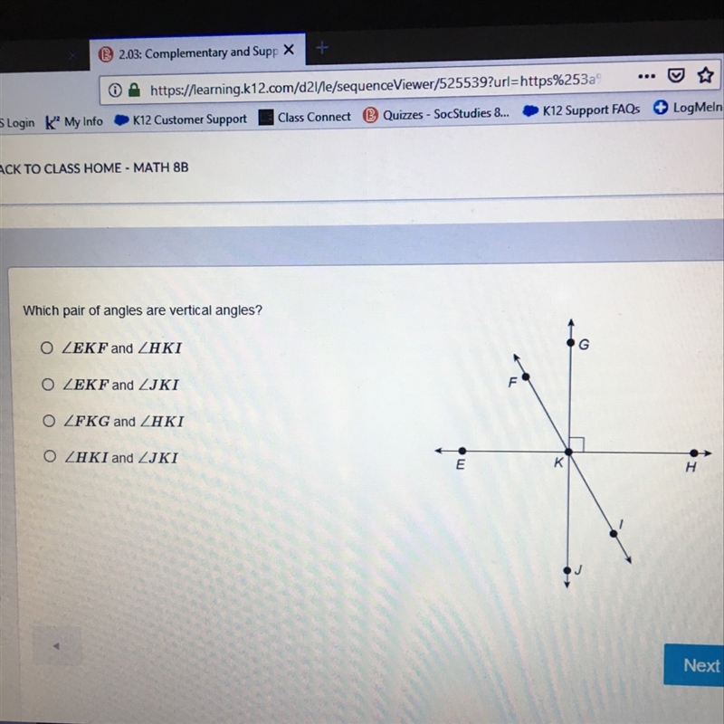 Which pair of angles are vertical angles-example-1