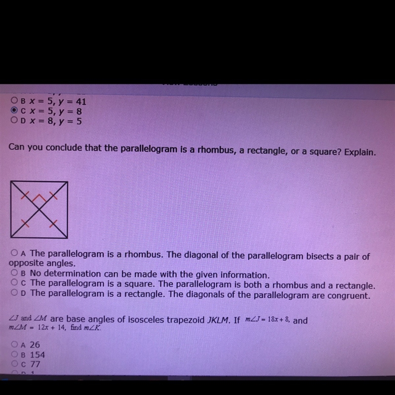 Can you conclude that this is a rhombus, rectangle or square. Explain. Thanks!-example-1