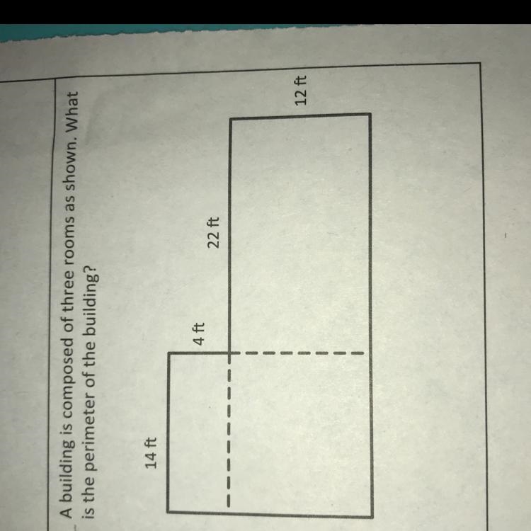 A building is composed of three rooms as shown. What is the perimeter of the building-example-1