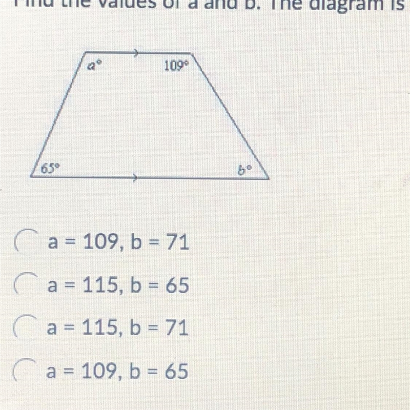 Find the values of a and b. The diagram is not to scale-example-1