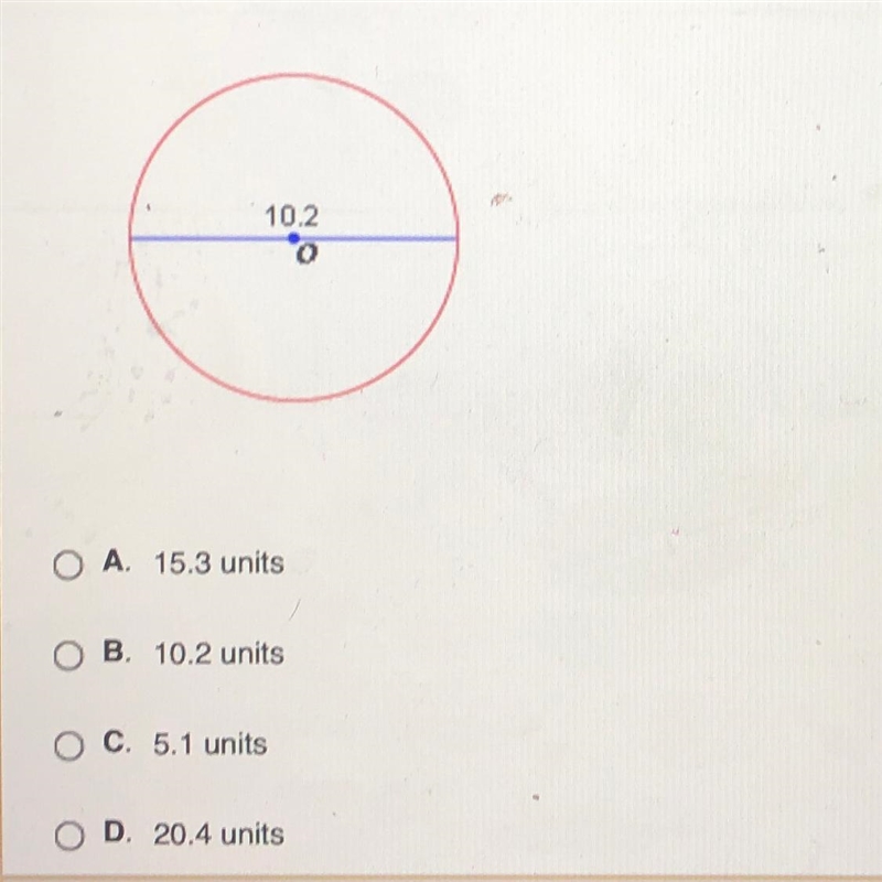 The blue segment below is a diameter of O. What is the length of the radius of the-example-1