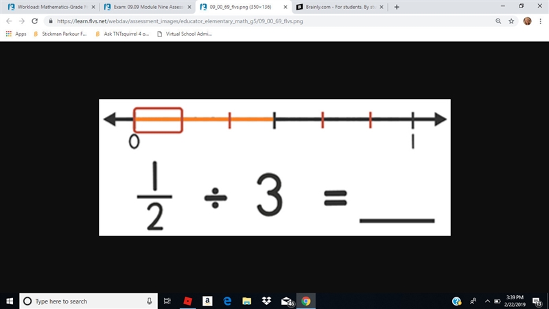 Solve the division equation using the number line. 1. 5 2. three sixths 3. 6 4. one-example-1