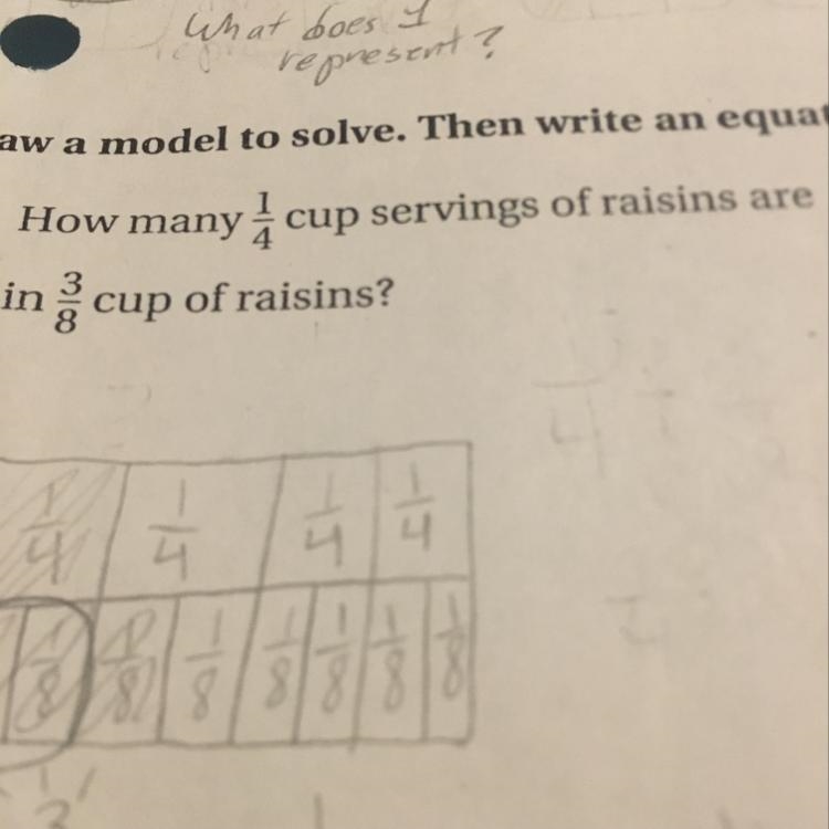 How many 1/4 cup servings of raisins are in 3/8 cup of raisins?-example-1