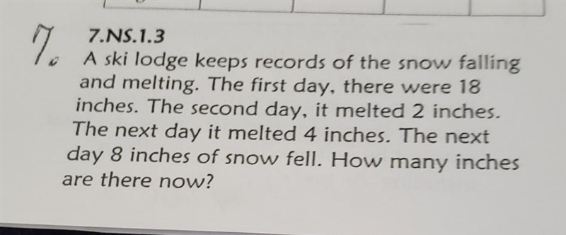 A ski lodge keeps records of the snow falling and melting. The 1st day, there were-example-1