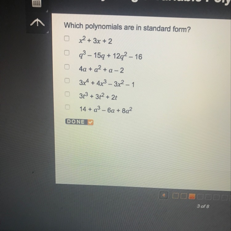 Which polynomials are in standard form?-example-1