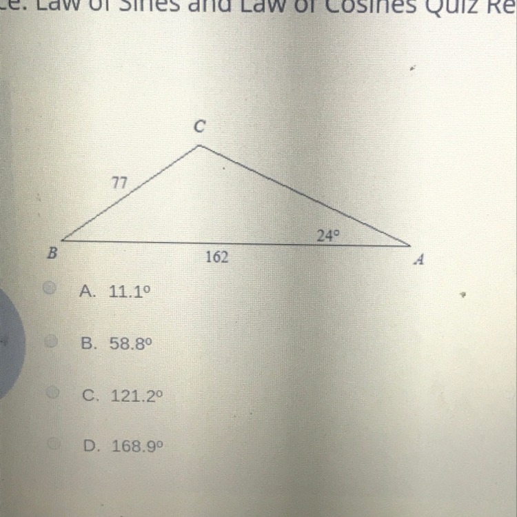 Use the law of sines to find the missing angle of the triangle find measure C to the-example-1