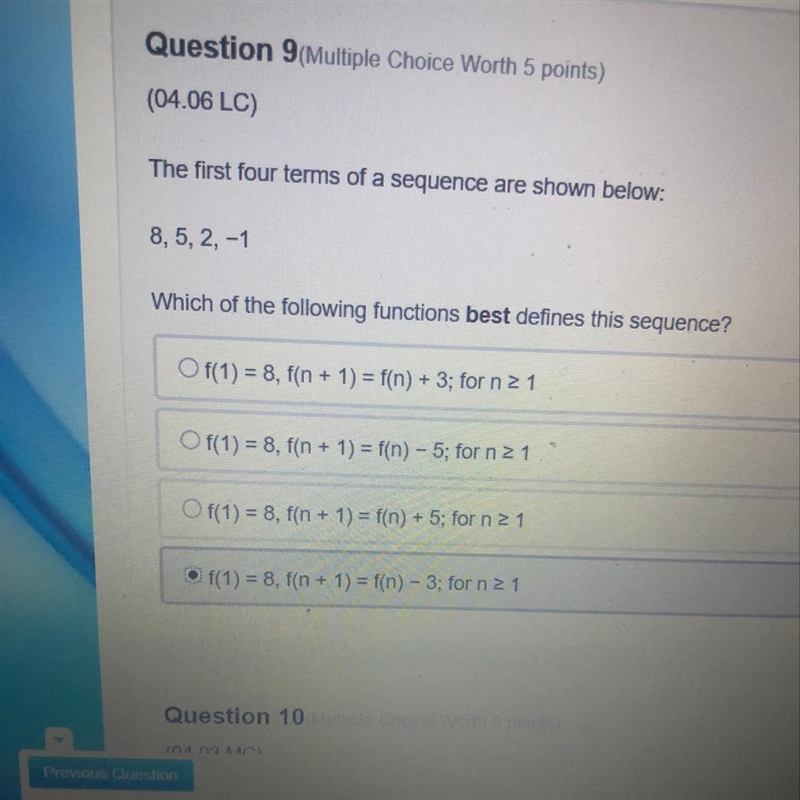 the first four terms of a sequence are shown below 8,5,2,-1 which of the following-example-1